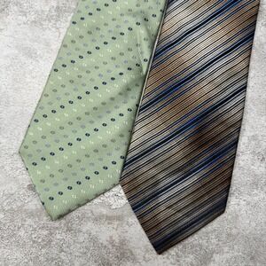 Fabio Fazio Necktie Set Men OS Green Brown‎ Patterned Silk 2pc Bundle
